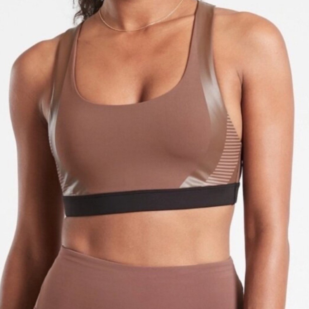 Allyson Felix X Athleta Legend Bra Mauve Brown Striped Sports Bra Small